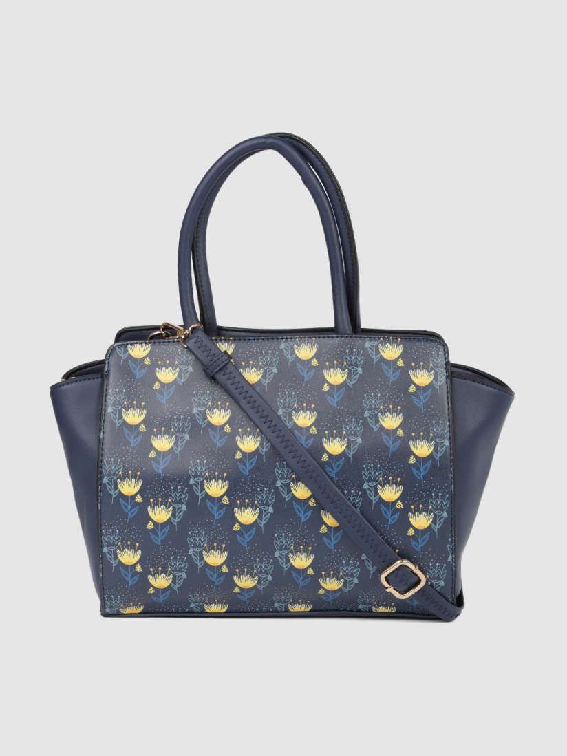 Buy Global Desi Navy Blue Yellow Printed Handheld Bag Handbags for Women 10576052 Myntra