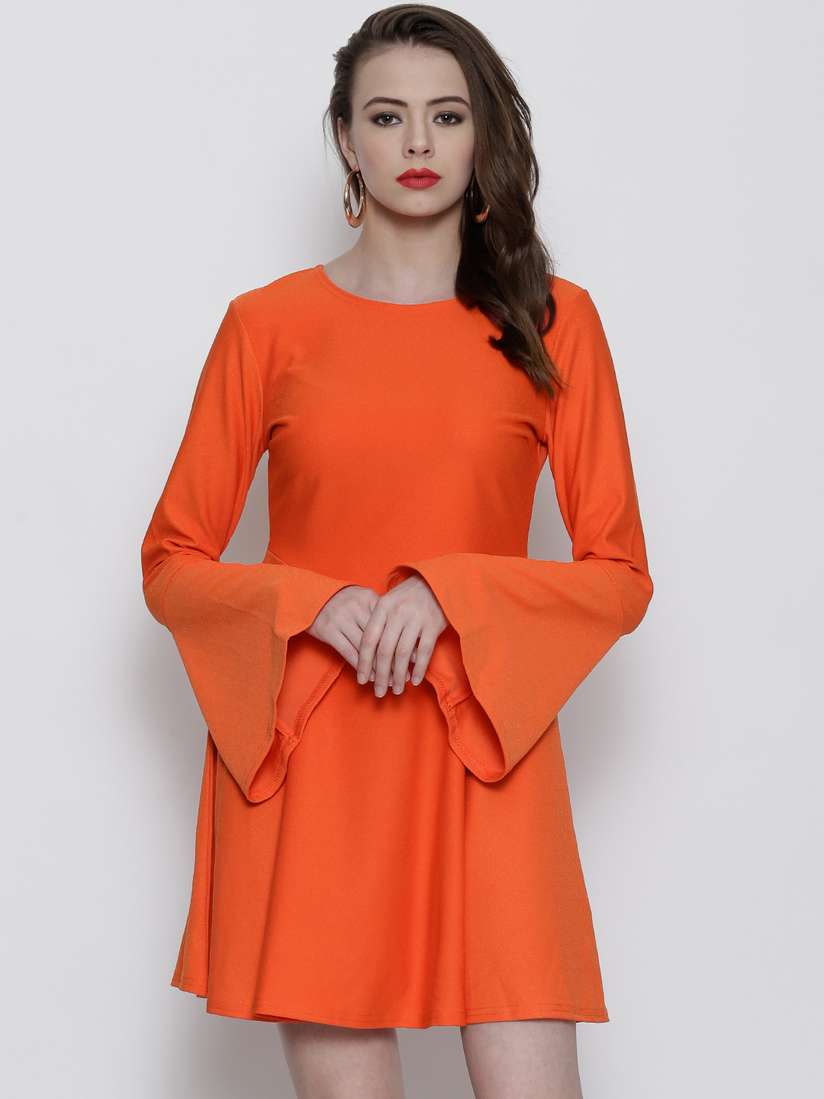 Buy Boohoo Orange Skater Dress - Dresses for Women 1057749 | Myntra