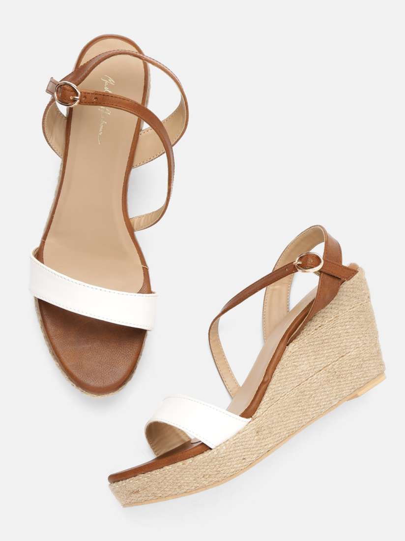 Buy Mast Harbour Women White Brown Colourblocked Sandals Heels for Women 10579370 Myntra