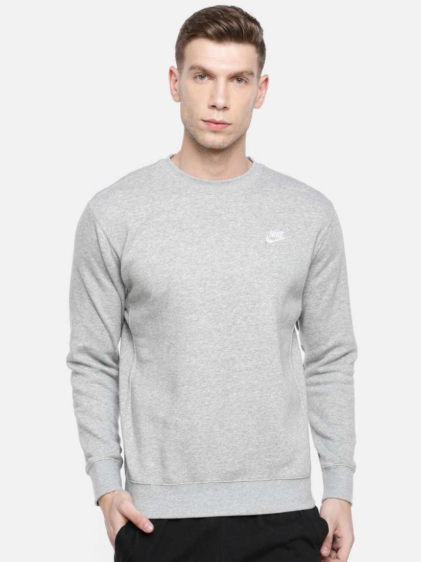 Buy Nike Men Grey Melange Solid Regular Fit AS M NSW CLUB CRW BB Sweatshirt Sweatshirts for Men 10588754 Myntra