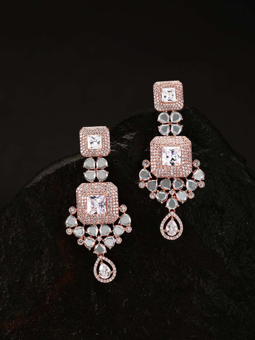 Buy Priyaasi Rose Gold Plated Stone Studded Handcrafted Contemporary Drop Earrings Earrings for Women 10590730 Myntra