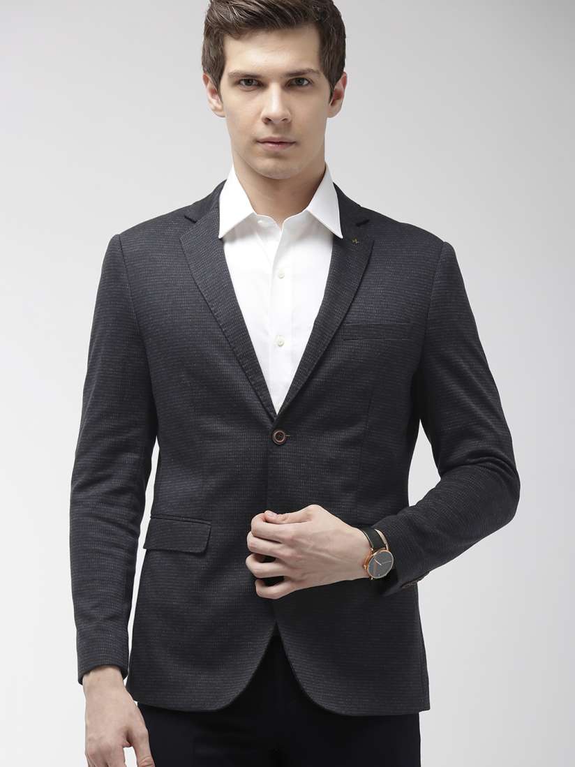 Buy Arrow Men Navy Blue Self Design Single Breasted Zero Calorie Fit Formal Blazer Blazers for Men 10596954 Myntra
