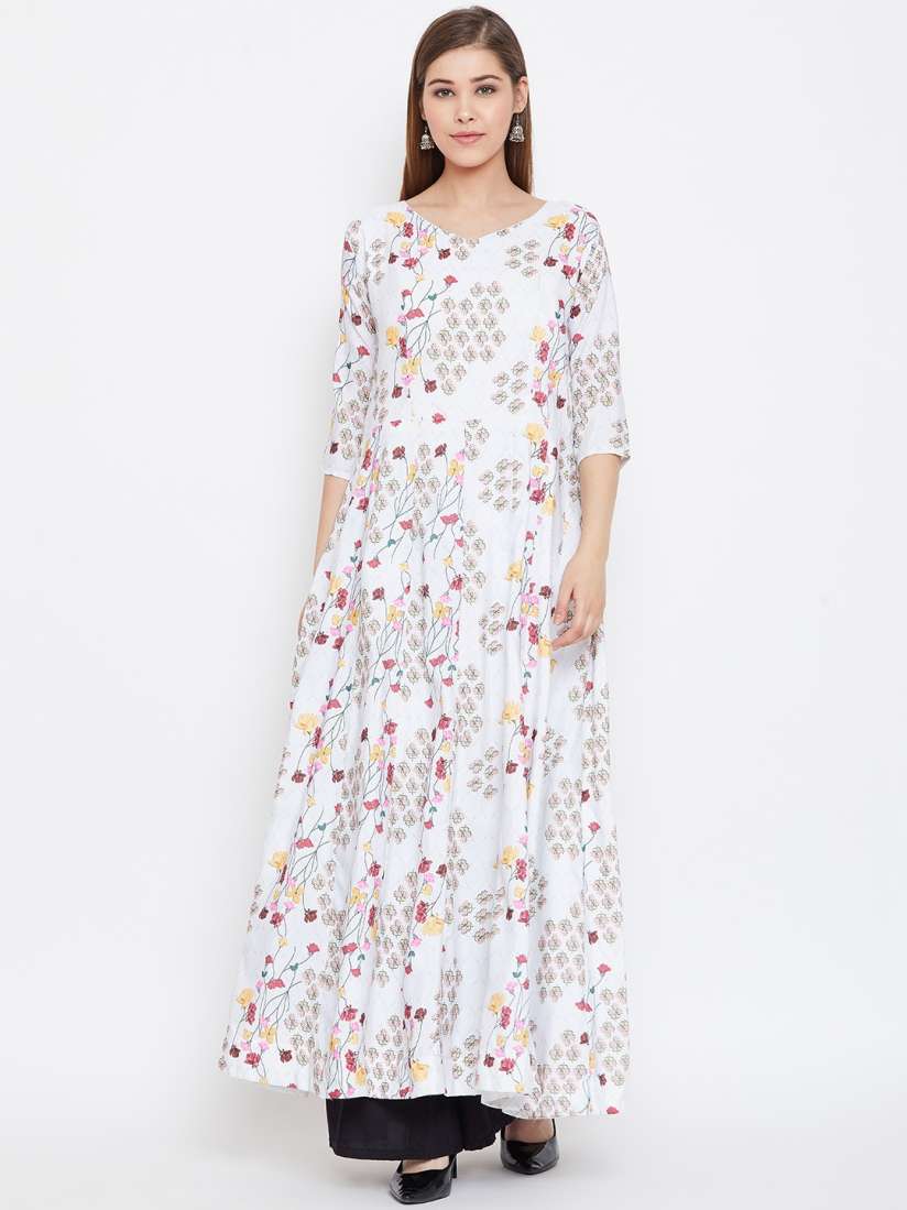 Buy Tejasvee Women White Pink Floral Printed Anarkali Kurta Kurtas for Women 10613208 Myntra
