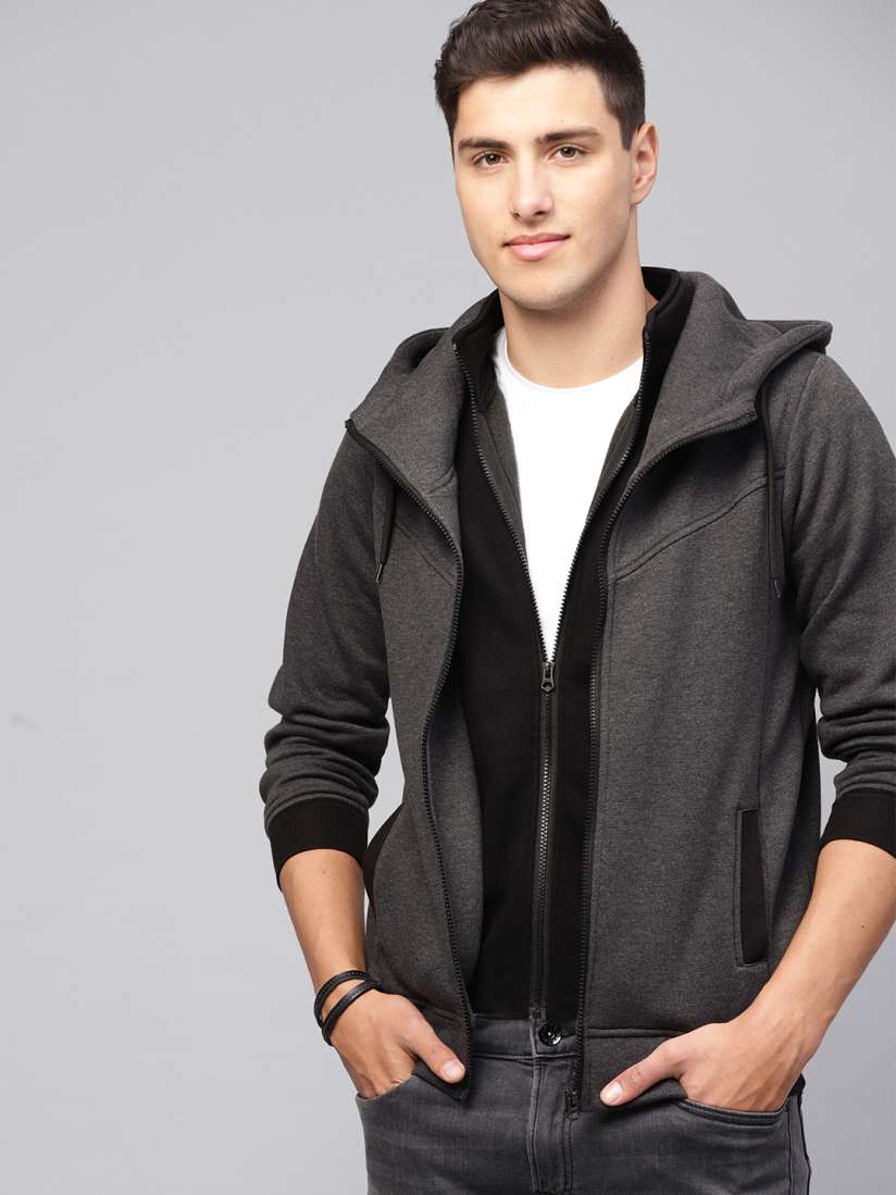 Buy Seven Rocks Men Charcoal Grey Solid Hooded Sweatshirt Sweatshirts for Men 10615422 Myntra