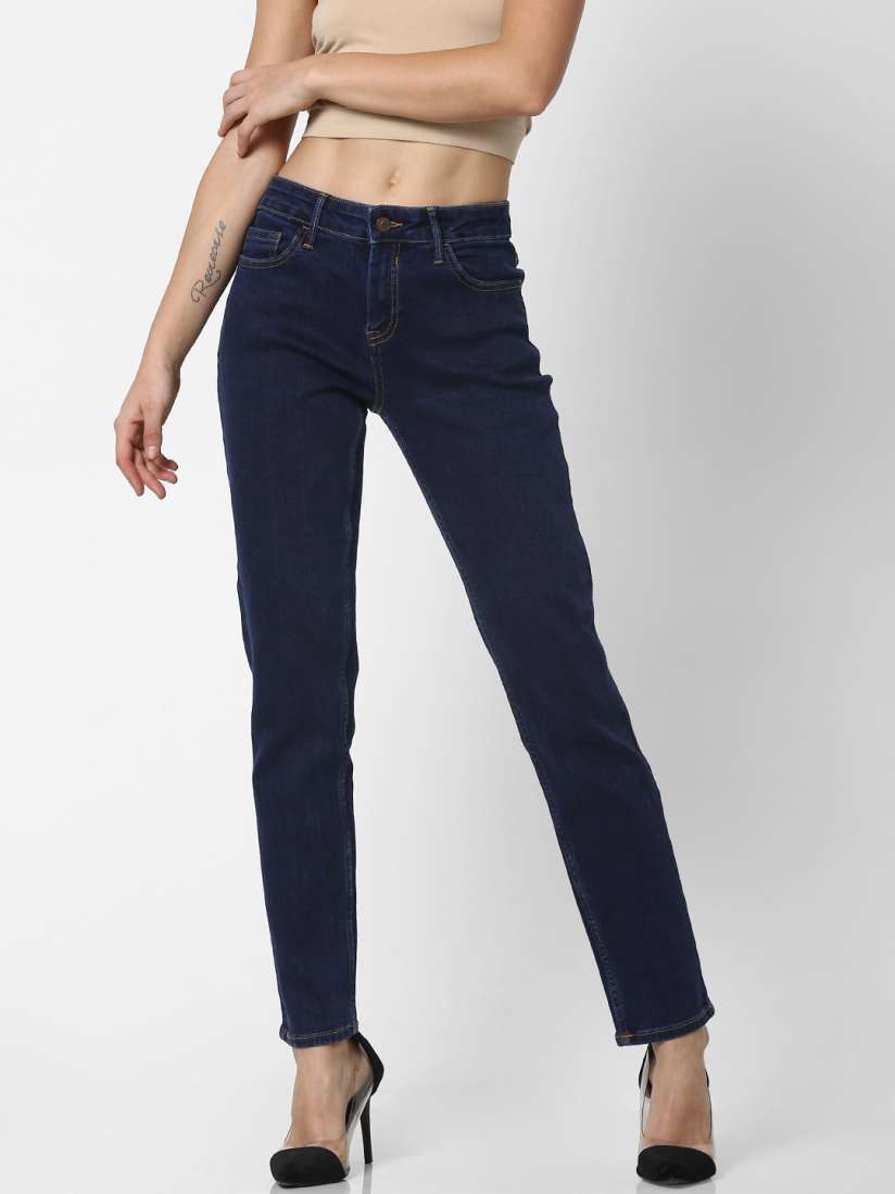 Buy ONLY Women Blue Straight Fit Mid Rise Clean Look Stretchable Jeans Jeans for Women 10637986 Myntra