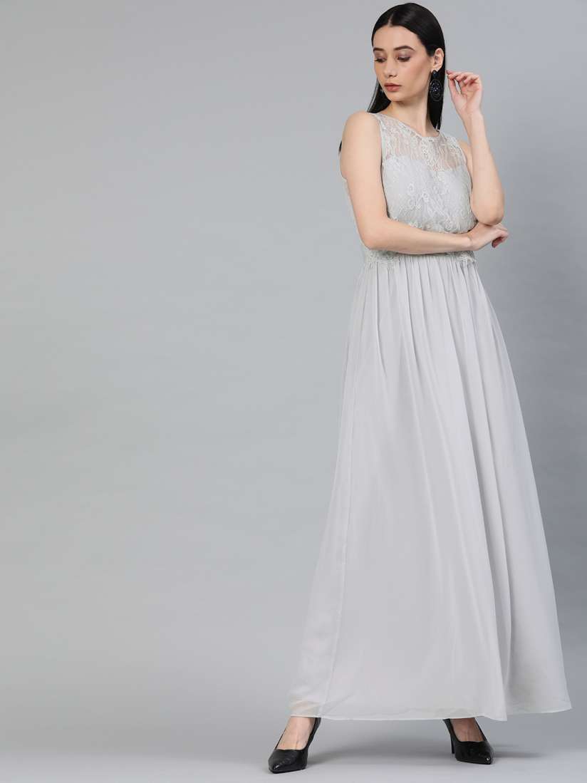 Buy DOROTHY PERKINS Women Grey Solid Maxi Dress with Lace inserts Dresses for Women 10640234 Myntra