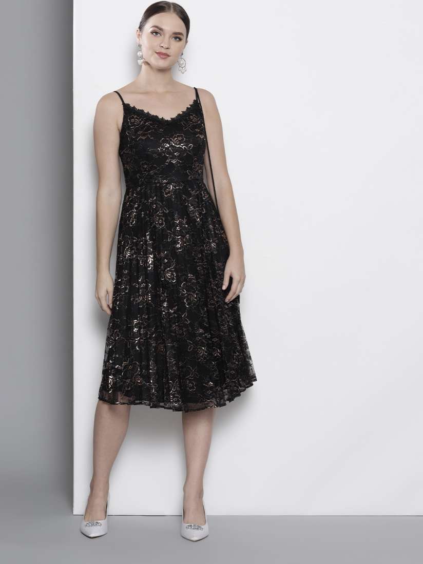 Buy DOROTHY PERKINS Women Black Golden Self Design Fit Flare Dress Dresses for Women 10643860 Myntra