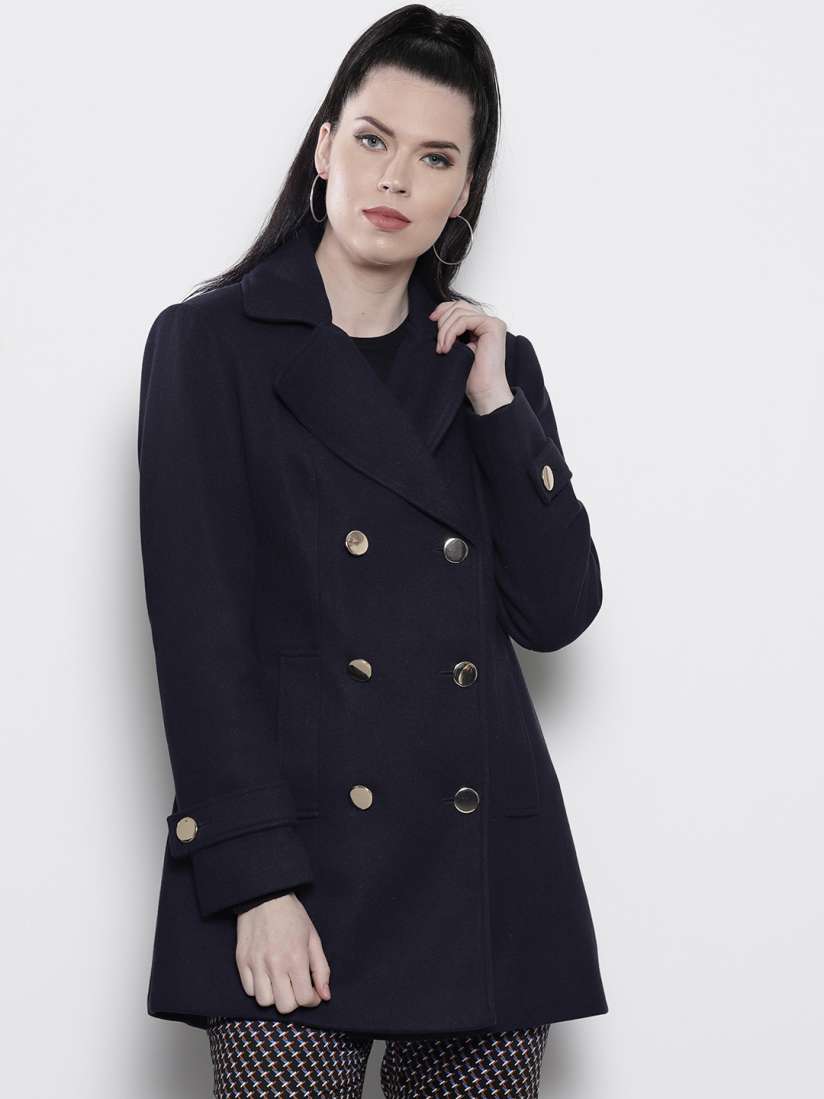 Buy DOROTHY PERKINS Women Navy Blue Solid Double Breasted Pea Coat Coats for Women 10643960 Myntra