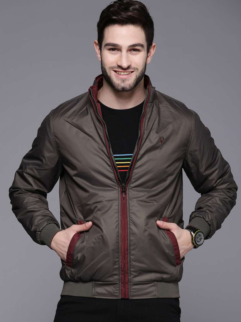 Buy Allen Solly Men Maroon Grey Solid Reversible Bomber Jacket Jackets for Men 10646238 Myntra