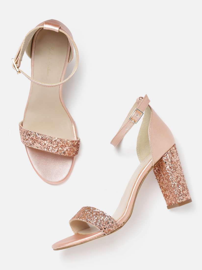 Buy Mast Harbour Women Rose Gold Toned Glitter Block Heels Heels for Women 10648054 Myntra