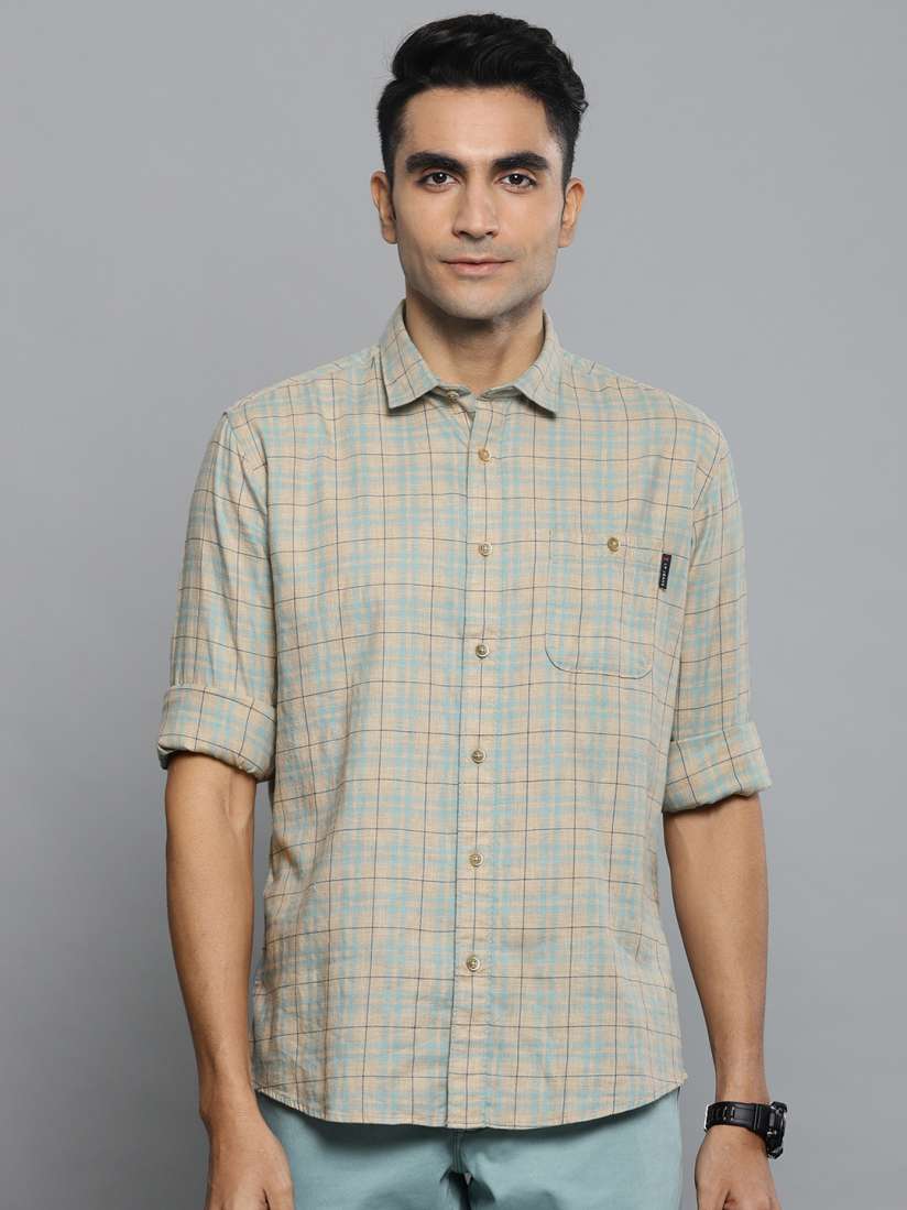 Buy Louis Philippe Jeans Men Beige Blue Slim Fit Checked Casual Shirt Shirts for Men 10651858 Myntra