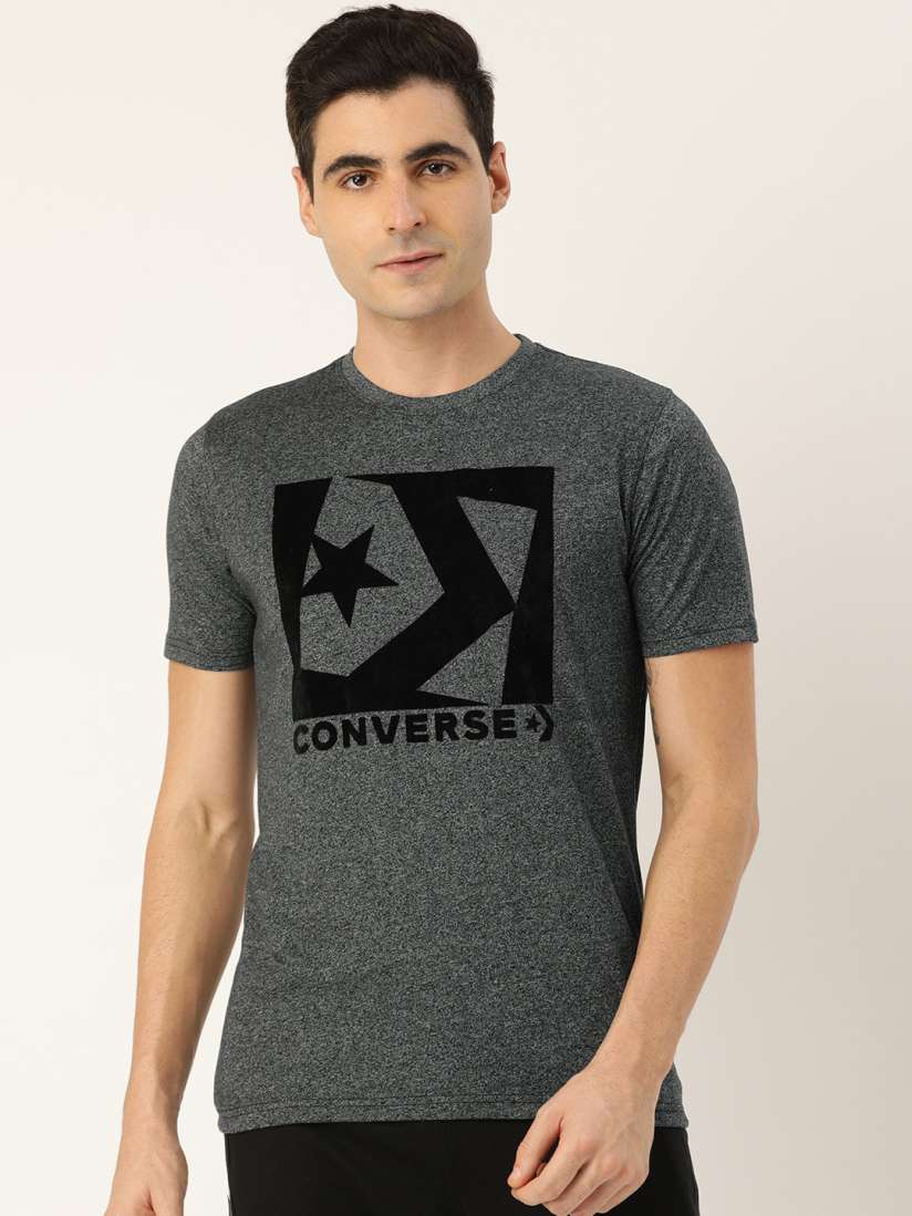 Buy Converse Men Grey Melange Black Printed Round Neck T shirt Tshirts for Men 10655610 Myntra