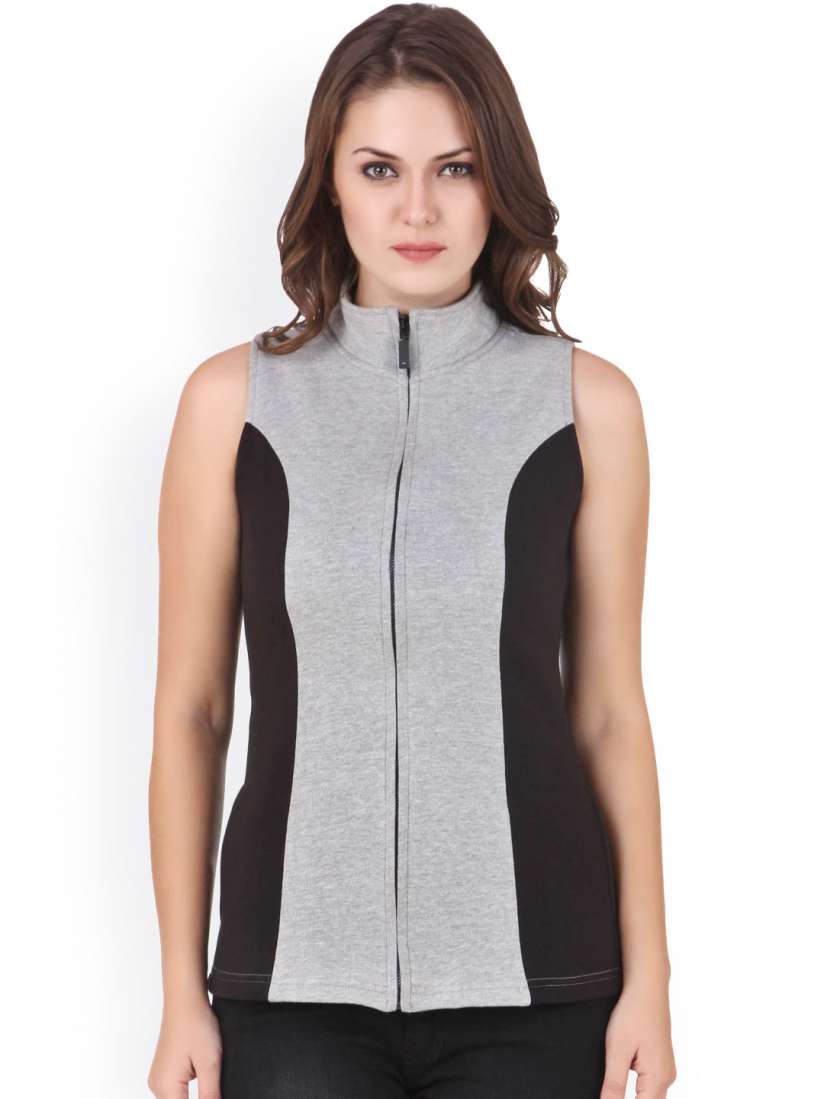 Buy Texco Grey Black Sleeveless Sweatshirt Sweatshirts for Women 1065802 Myntra