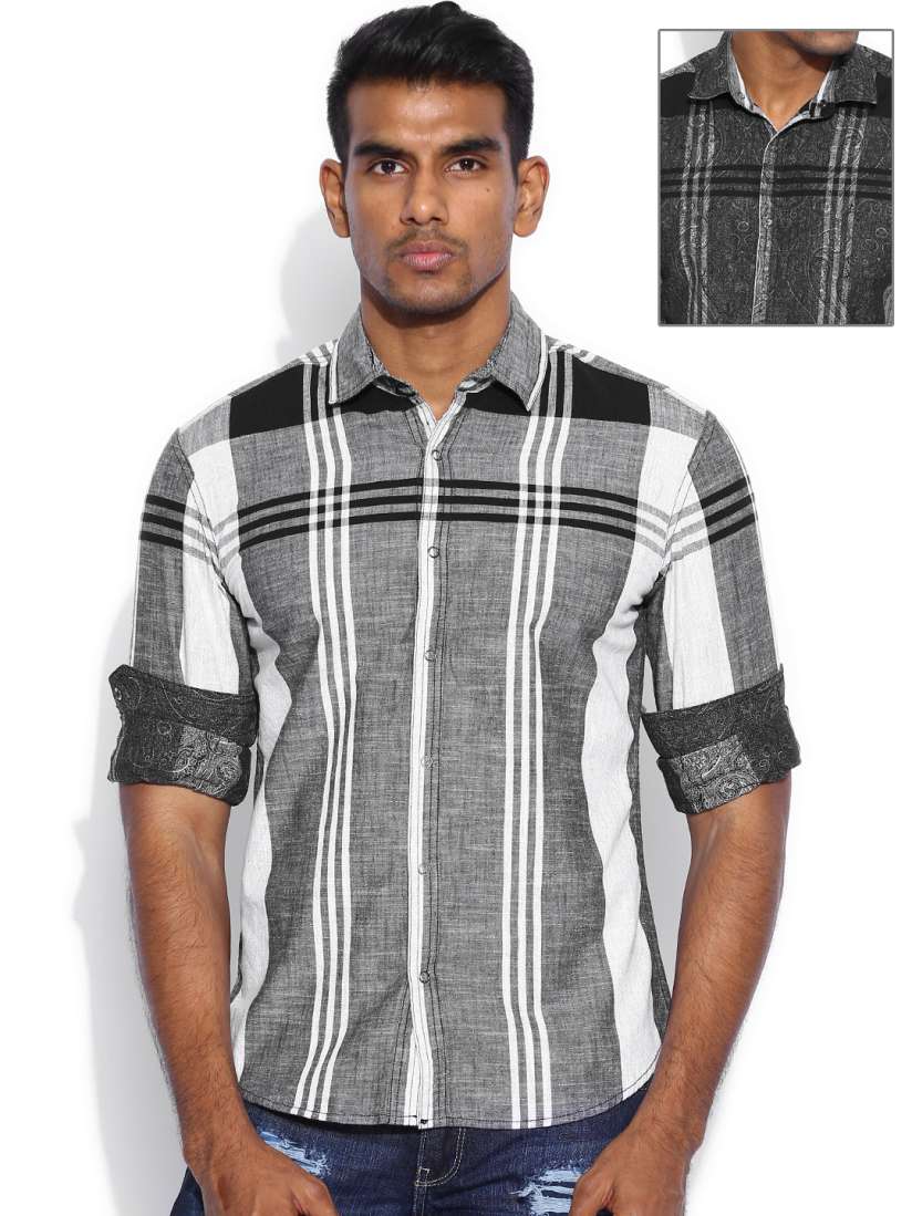 Buy Locomotive Black Grey Reversible Printed Casual Shirt Shirts for Men 1066546 Myntra