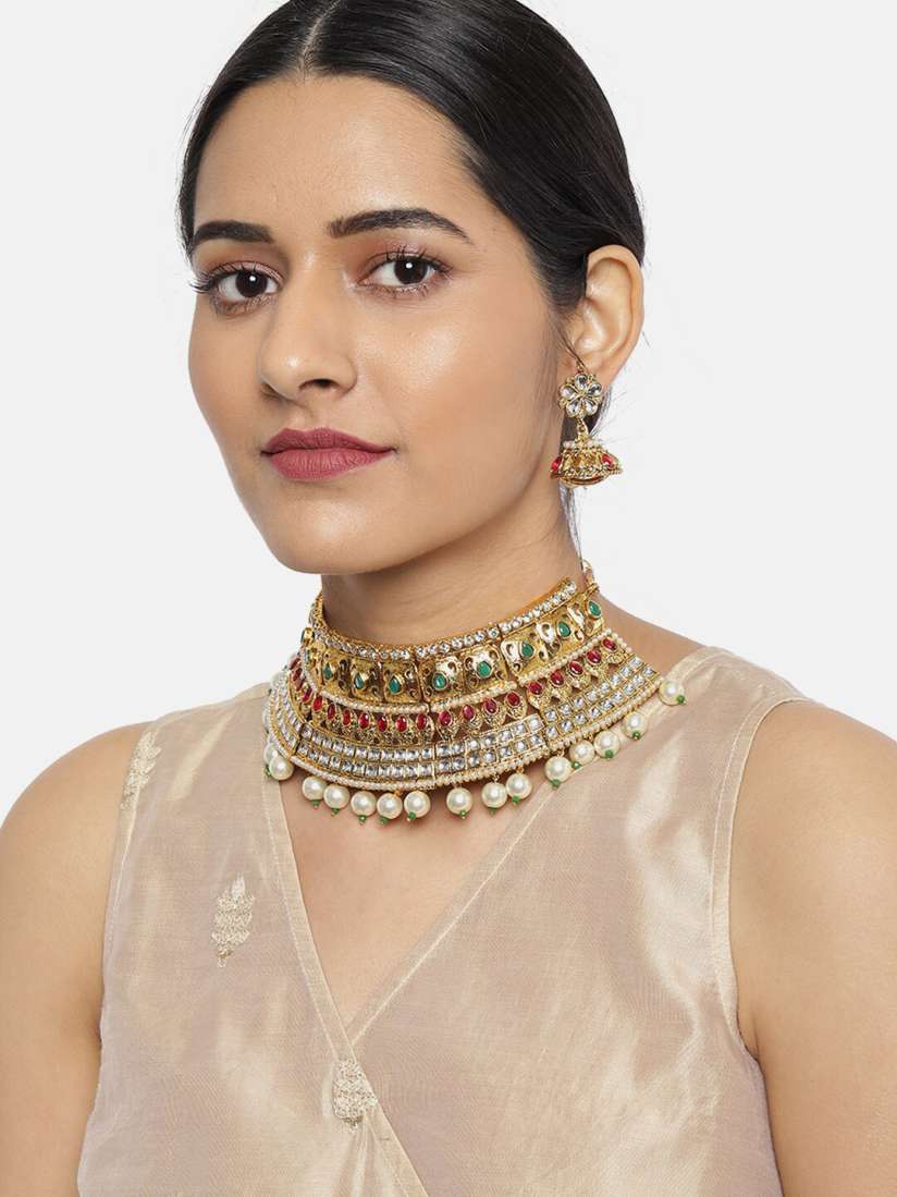 Zaveri pearls pearl choker necklace set 2025