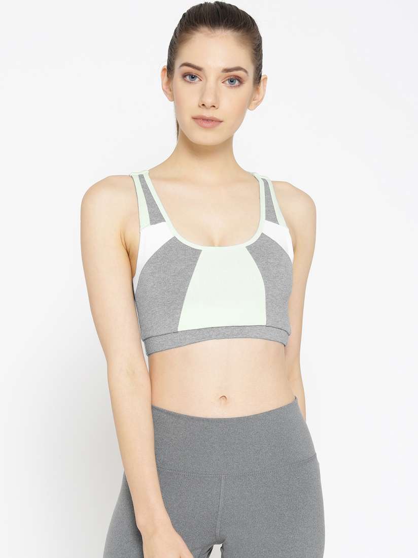 Buy SATVA Grey Melange Green Colourblocked Non Wired Lightly Padded Sports Bra WS19202MT Bra for Women 10667938 Myntra