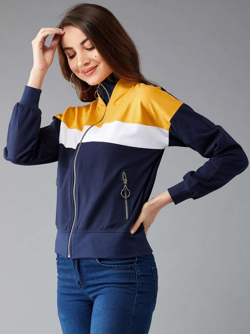 Navy blue and yellow jacket top