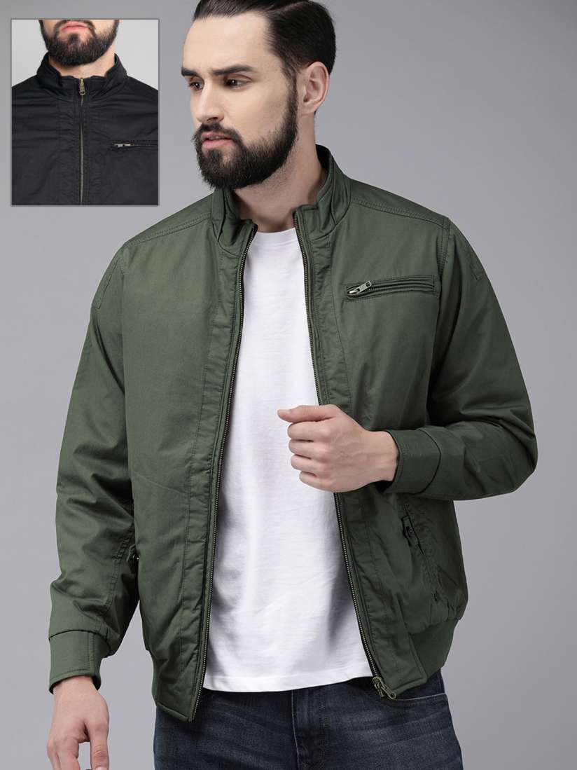 Buy Roadster Men Olive Green Solid Reversible Bomber Jacket Jackets for Men 10679220 Myntra