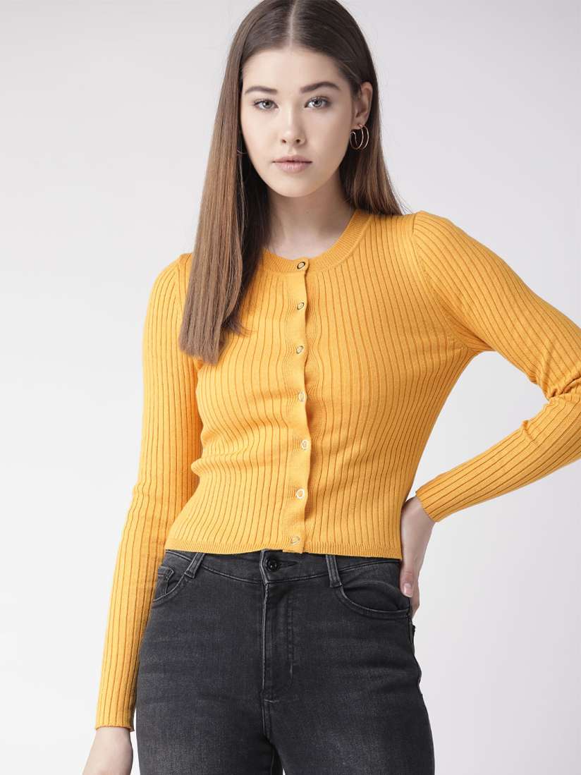 Buy FOREVER 21 Women Mustard Yellow Ribbed Cardigan Sweater Sweaters for Women 10681378 Myntra