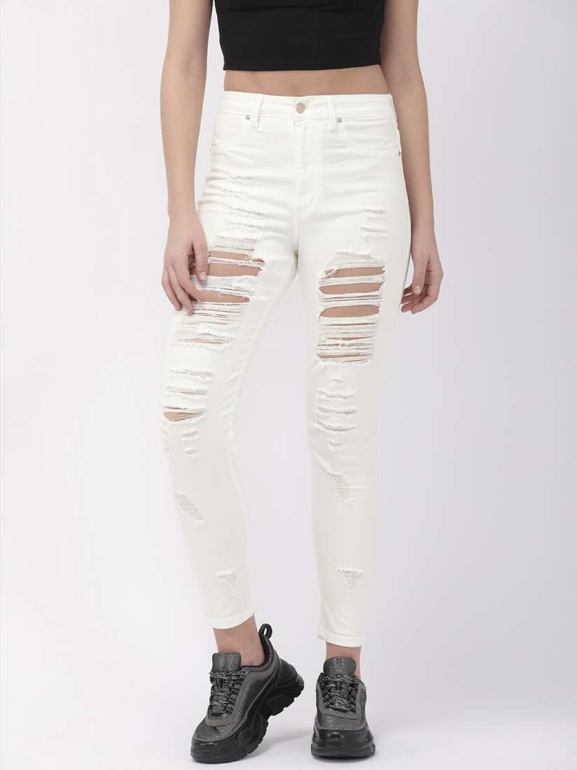 Buy FOREVER 21 Women White Slim Fit Mid Rise Highly Distressed Stretchable Jeans Jeans for Women 10681432 Myntra