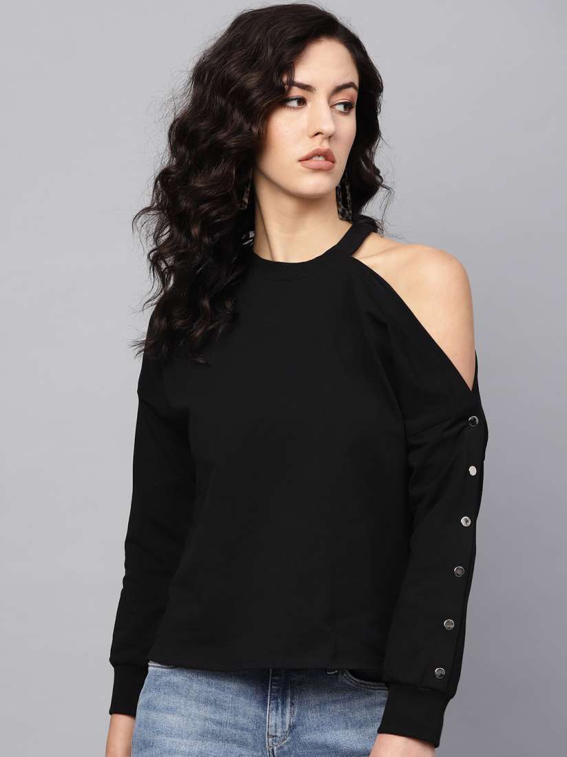 Buy FEMMELLA Women Black Solid Cold Shoulder Sweatshirt Sweatshirts for Women 10685088 Myntra