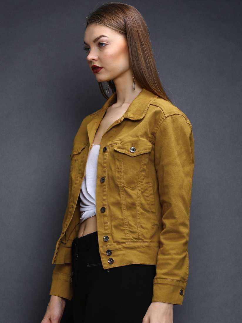 Buy Rinascimento Mustard Yellow Denim Jacket Jackets for Women 1068670 Myntra