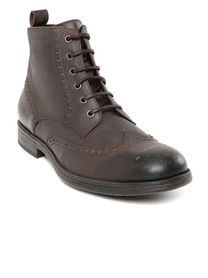 Buy Geox Men Coffee Brown Solid Leather Mid Top Brogues Flat Boots with Perforated Detail Casual Shoes for Men 10691030 Myntra