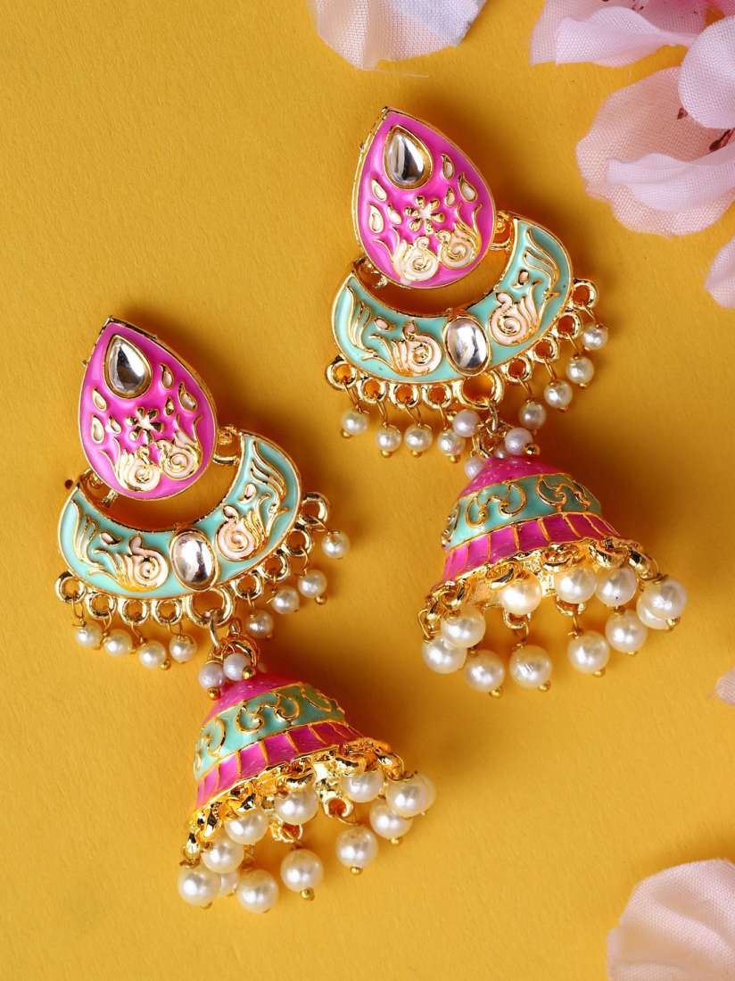 Buy Rubans Gold Toned Green Classic Jhumkas Earrings for Women 10695936 Myntra