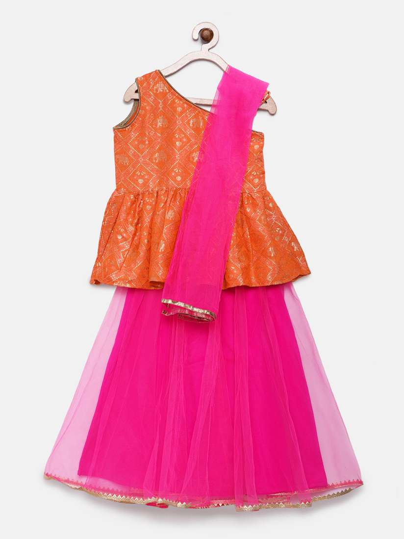 Buy Twisha Girls Orange Pink Woven Design Ready to Wear Lehenga Blouse with Dupatta Lehenga Choli for Girls 10696960 Myntra