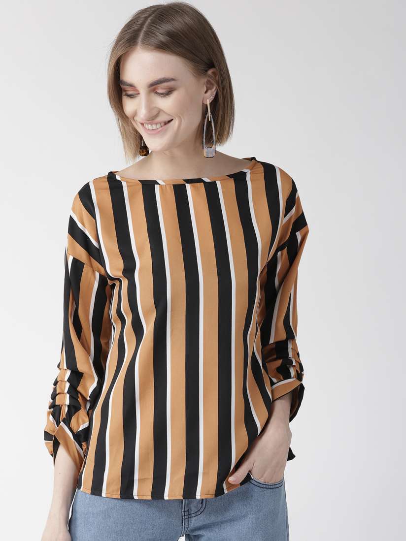 Camel and black striped top cheap