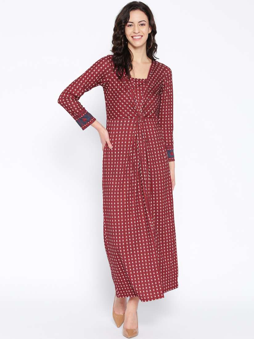 Buy Global Desi Women Maroon Off White Printed Maxi Dress Dresses for Women 10699764 Myntra
