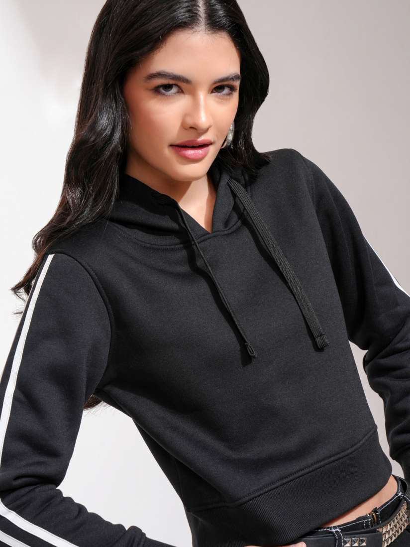 Buy Tokyo Talkies Women Black White Solid Hooded Sweatshirt Sweatshirts for Women 10710900 Myntra
