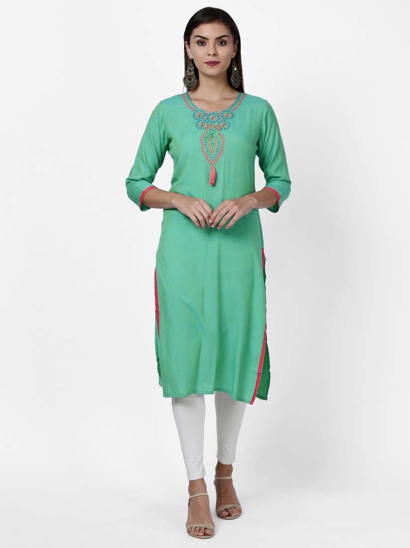 Buy Soch Women Green Pink Solid Straight Kurta Kurtas for Women 10711086 Myntra