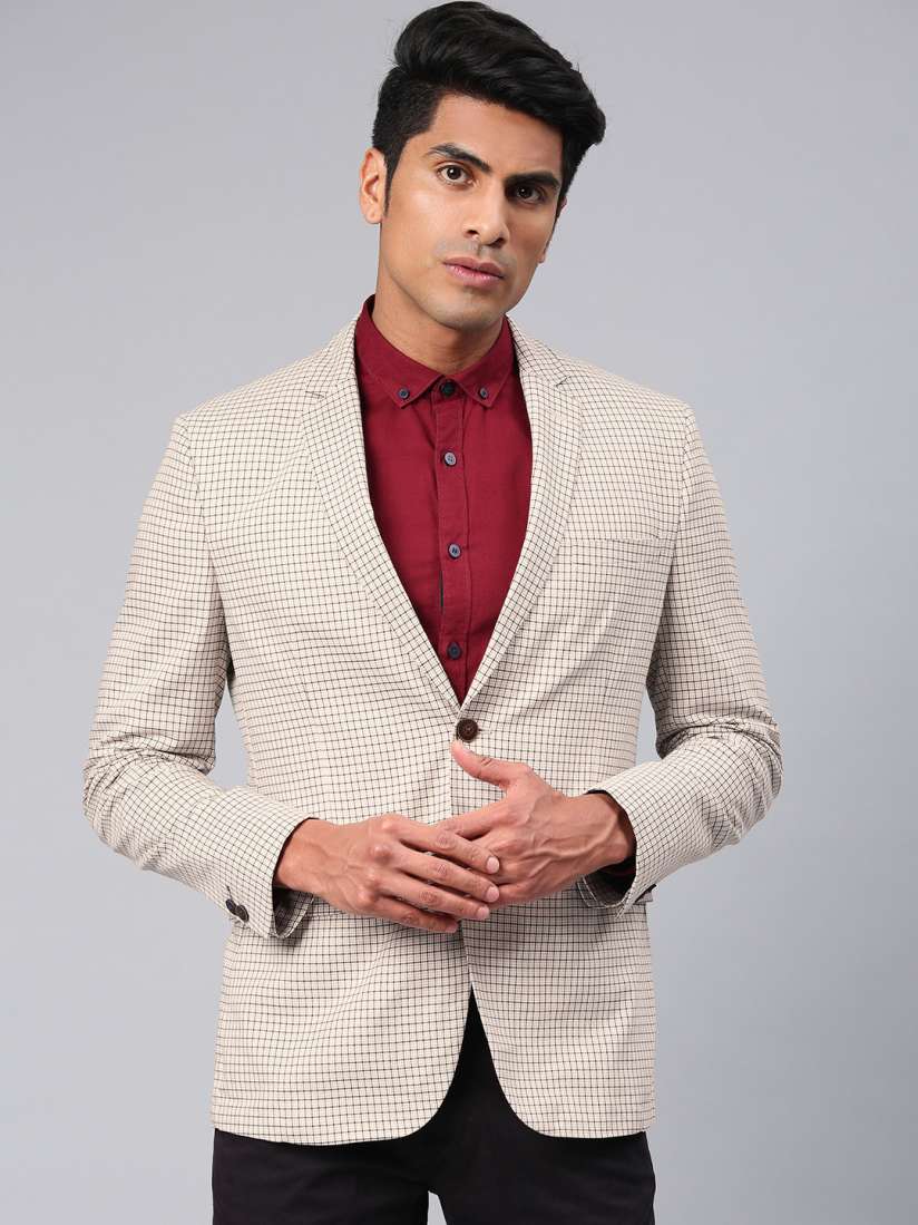 Buy Van Heusen Sport Men Beige Checked Single Breasted Slim Fit Casual Blazer Blazers for Men 10715242 Myntra