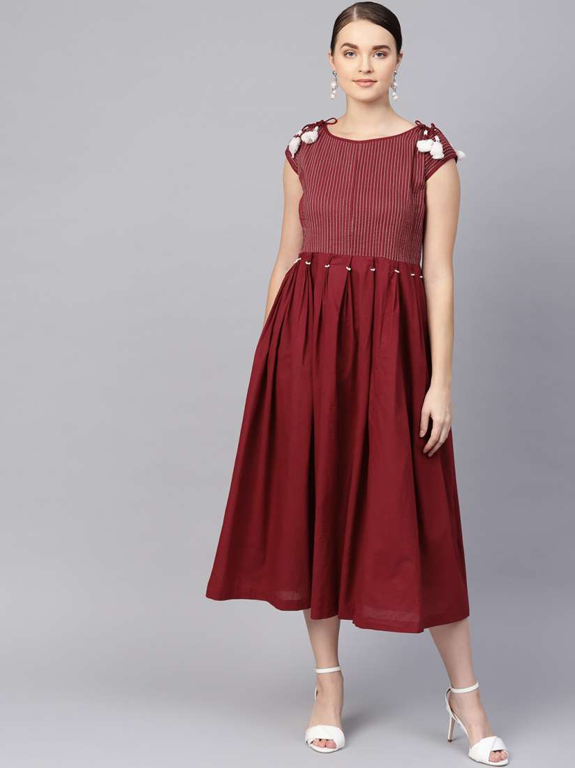 Buy clorals Women Maroon Solid Handwork A Line Dress Dresses for Women 10719876 Myntra