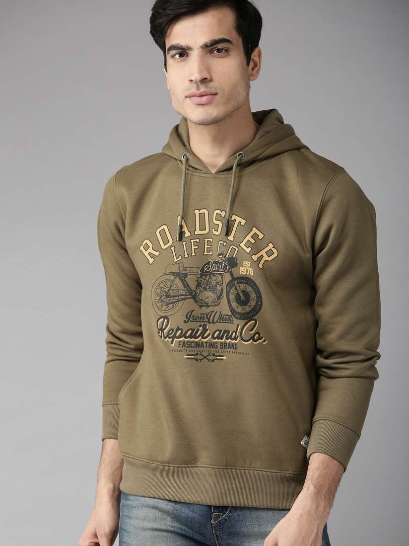 Buy The Roadster Lifestyle Co Men Olive Green Printed Hooded Sweatshirt Sweatshirts for Men 10728272 Myntra