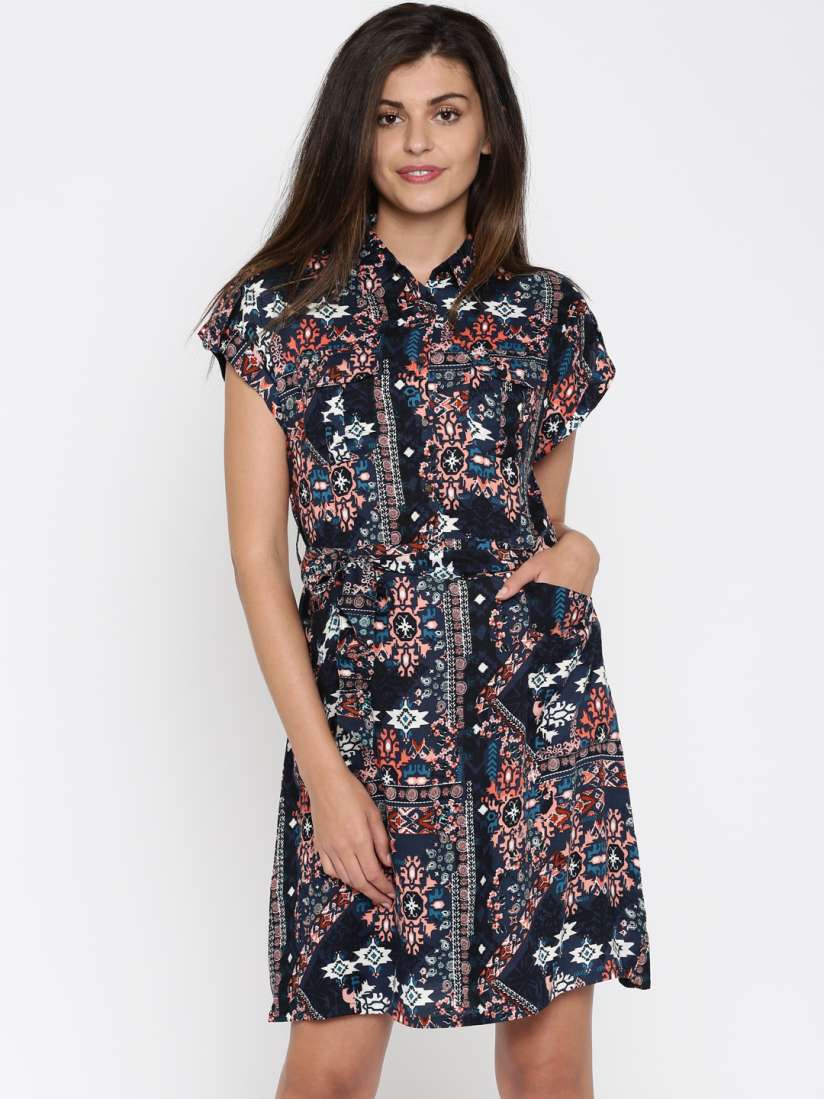 Buy Tokyo Talkies Navy Printed Shirt Dress Dresses for Women 1074477 Myntra