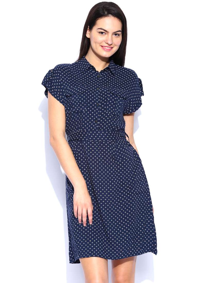 Buy Tokyo Talkies Navy Printed Shirt Dress Dresses for Women 1074481 Myntra