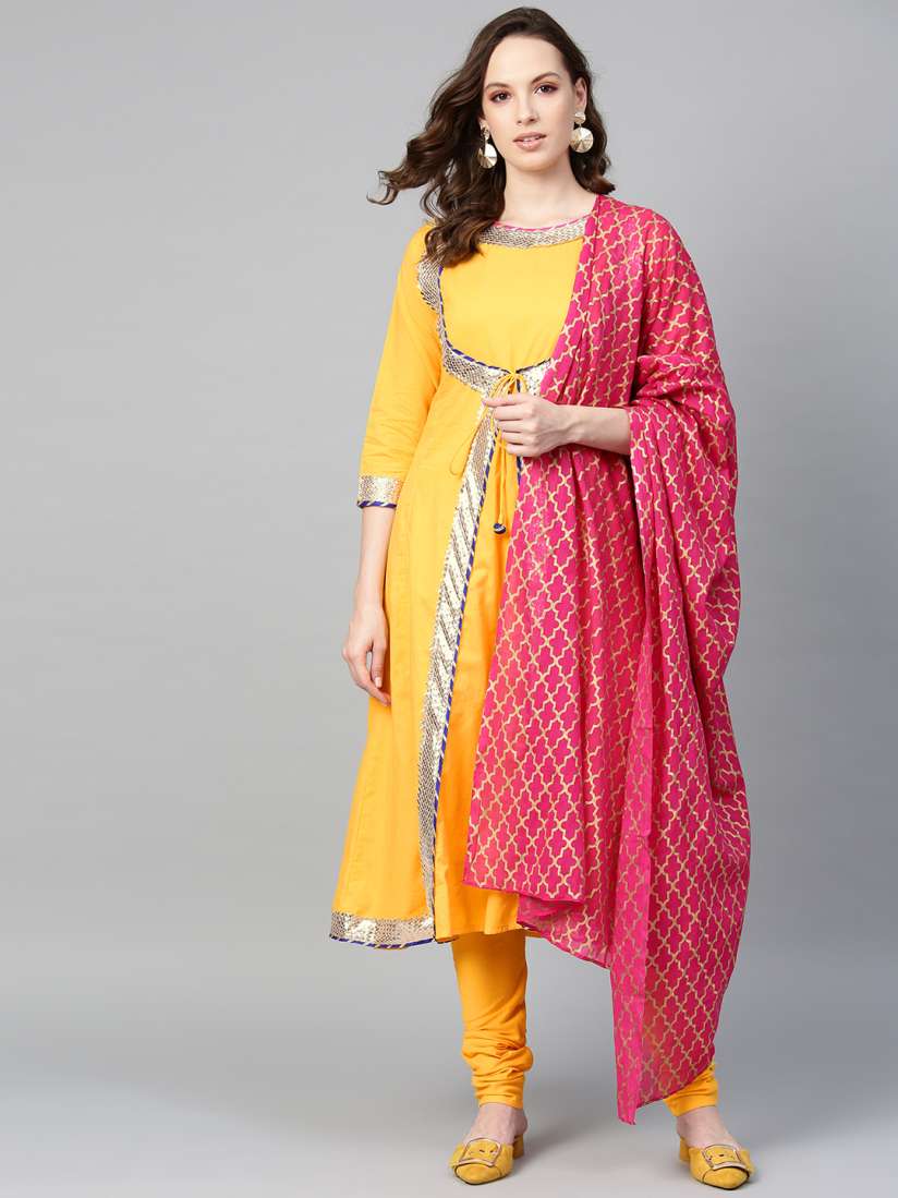 Yellow and pink churidar on sale