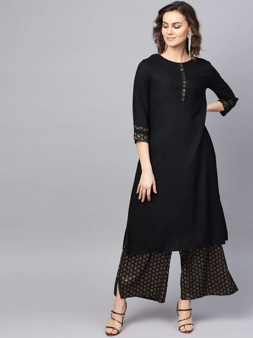 Buy RARE ROOTS Women Black Kurta with Palazzos Kurta Sets for Women 10752746 Myntra