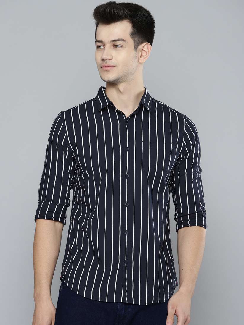 Buy HIGHLANDER Men Navy Blue White Slim Fit Striped Pure Cotton Casual Shirt Shirts for Men 10759434 Myntra