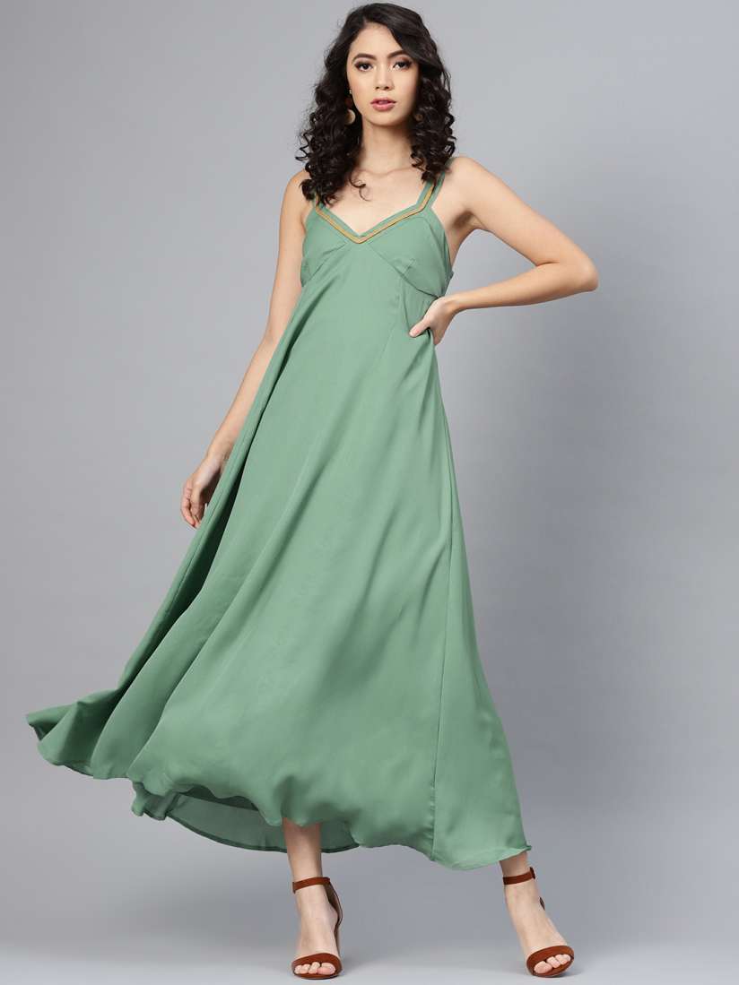 Buy SASSAFRAS Women Green Solid Maxi Dress Dresses for Women 10760978 Myntra