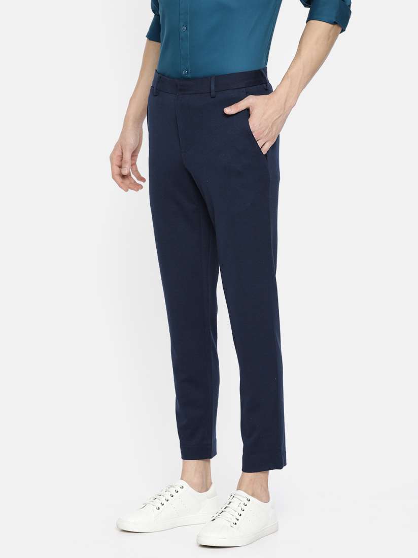 Mens cropped navy trousers sale