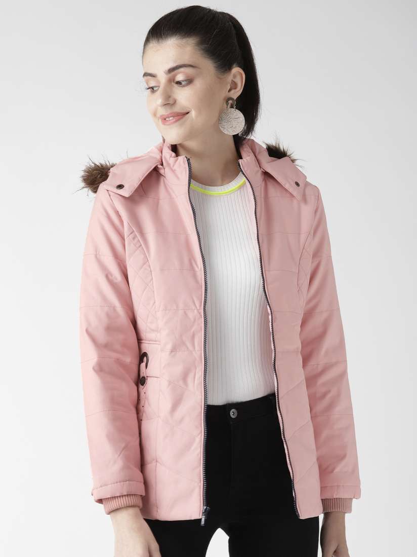 Fort Collins Womens Pink Parka Coat Fort Collins Full Sleeve Solid