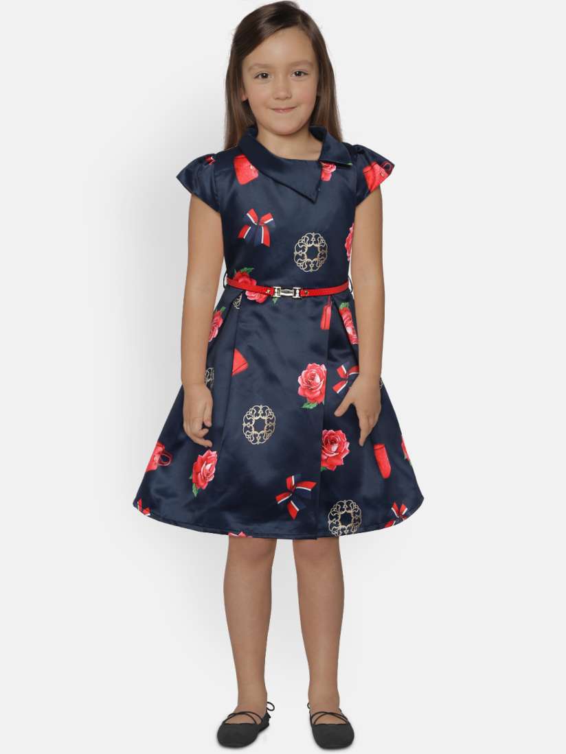 Buy Peppermint Girls Printed Navy Blue Fit and Flare Dress Dresses for Girls 10770764 Myntra