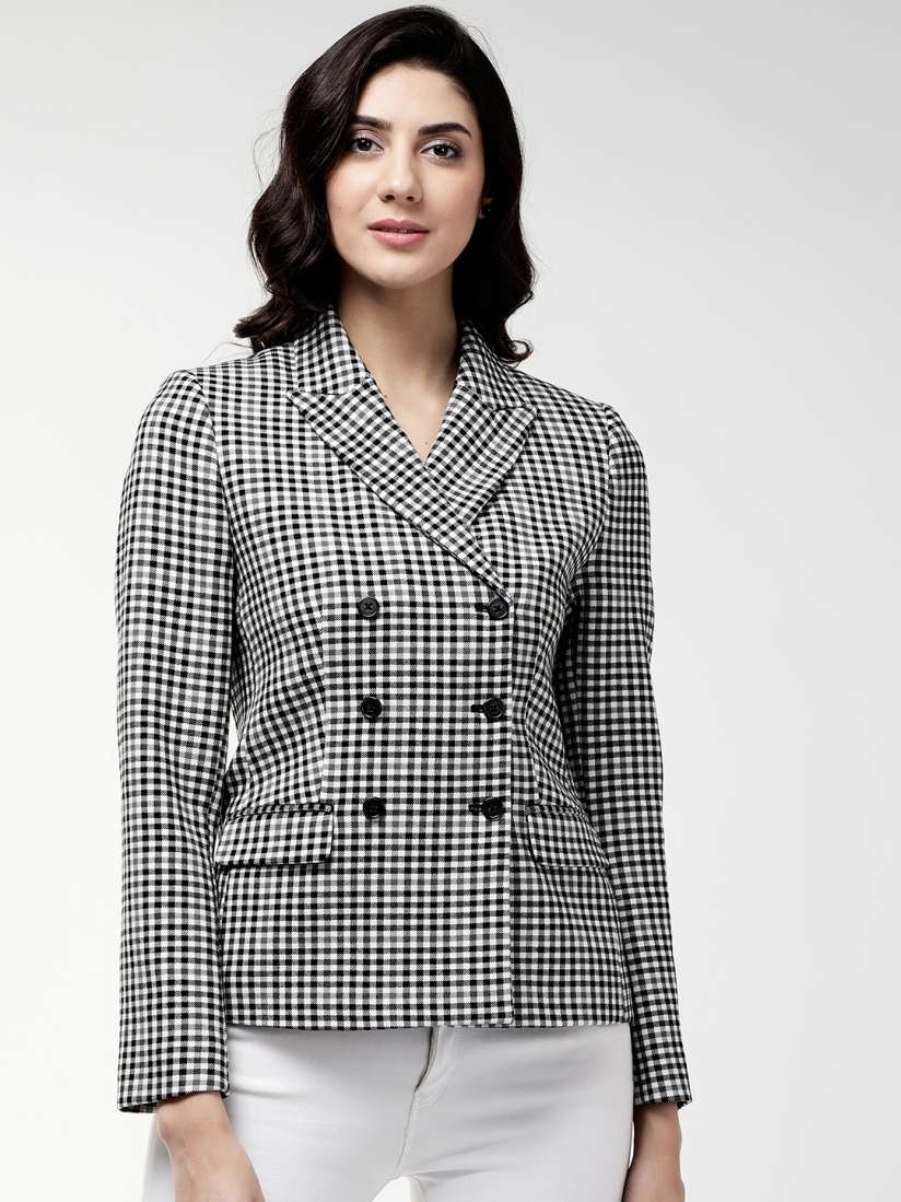 Buy Marks Spencer Women White Black Checked Double Breasted Blazer Blazers for Women 10774174 Myntra
