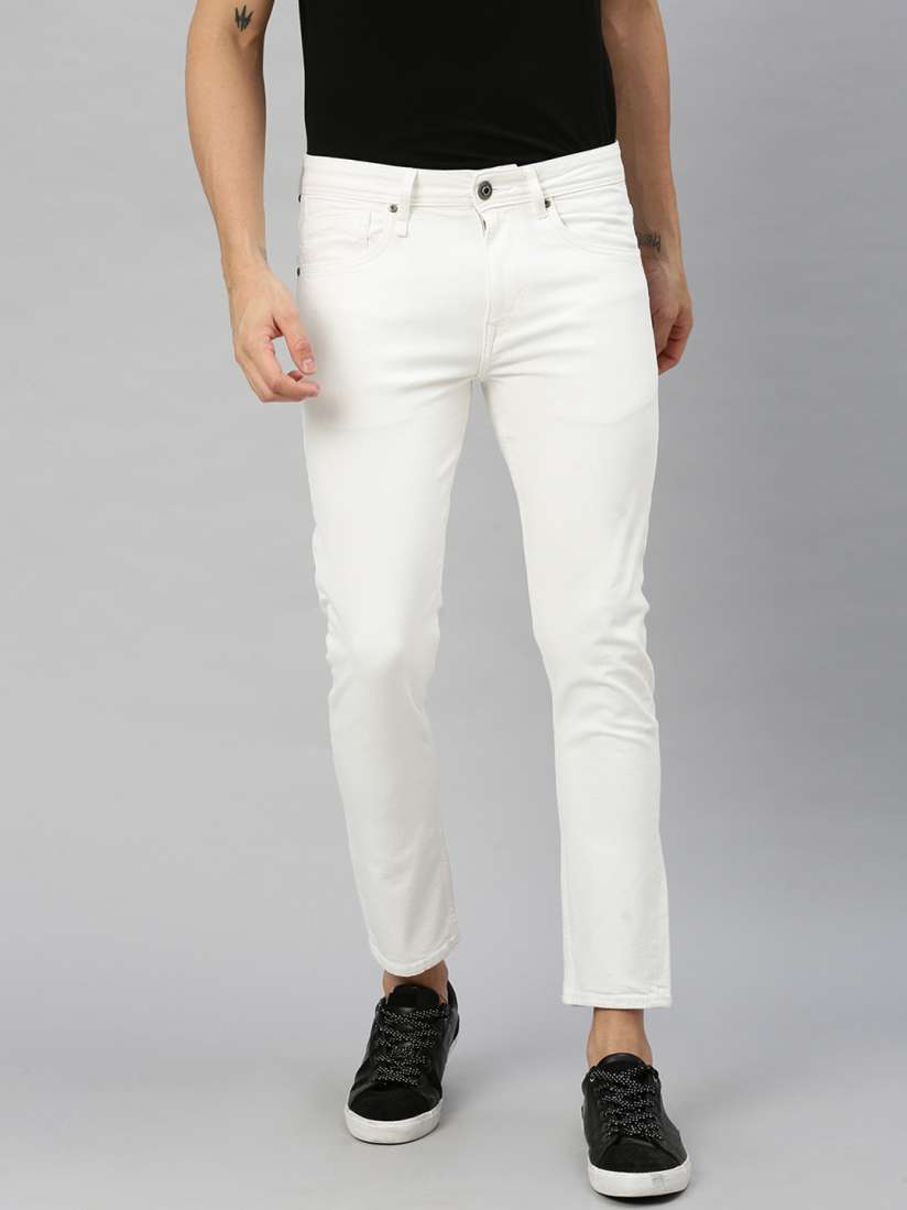 Mens white cropped jeans discount