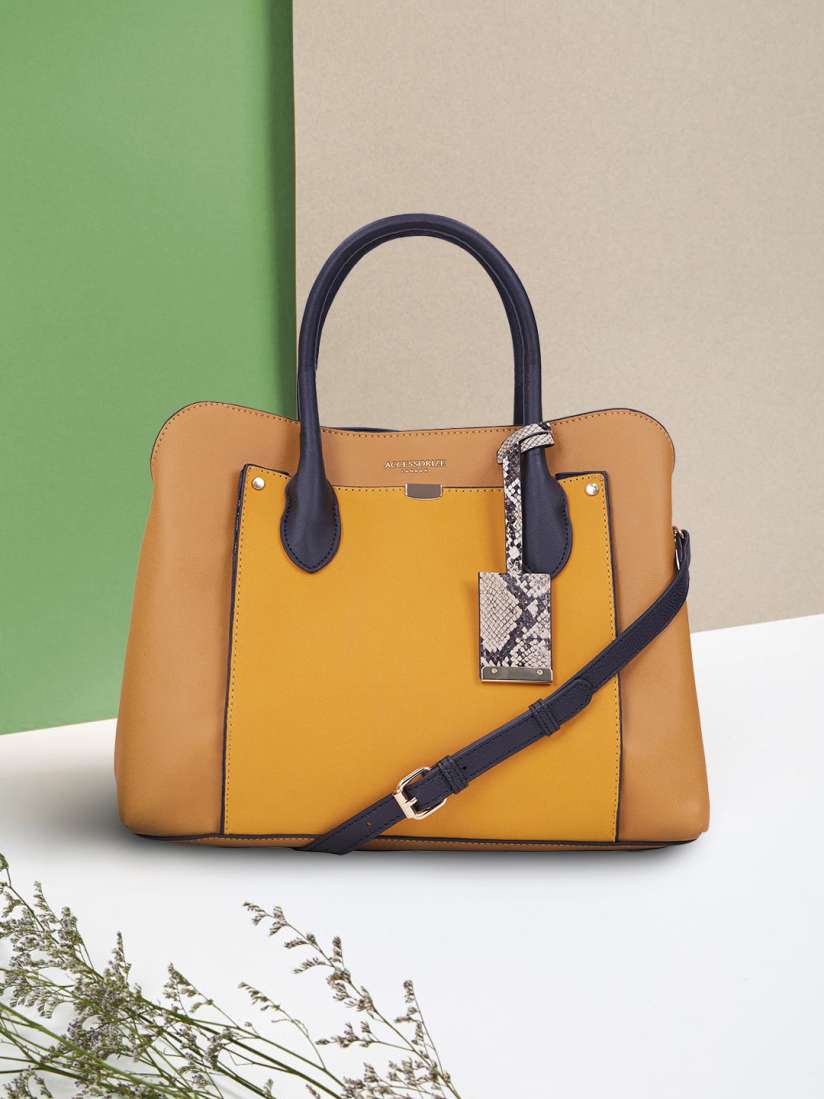 Buy Accessorize London Women s Faux Leather Yellow Tessa Work Tote Bag Handbags for Women 10777062 Myntra