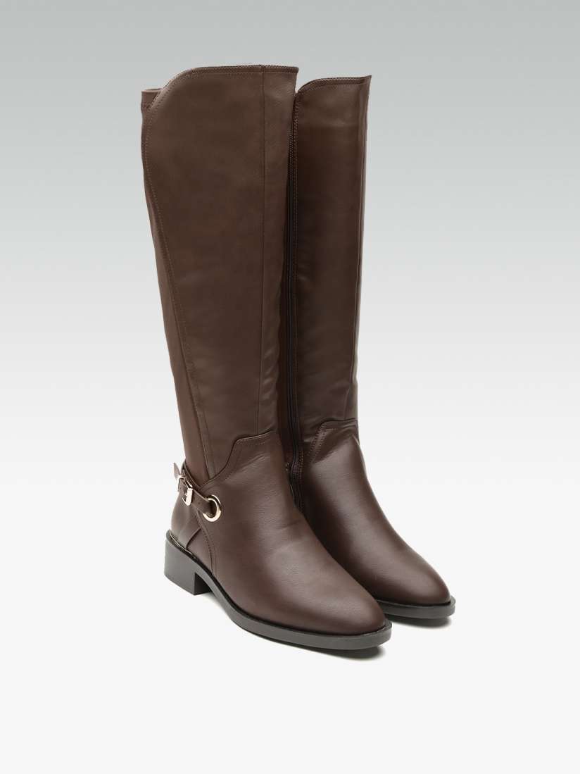 Buy DOROTHY PERKINS Women Coffee Brown Solid High Top Wide Fit Flat Boots Boots for Women 10779118 Myntra