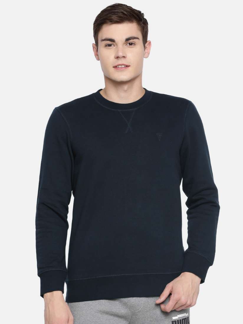 Buy Van Heusen Men Navy Blue Solid Pullover Sweatshirt Sweatshirts for Men 10780110 Myntra